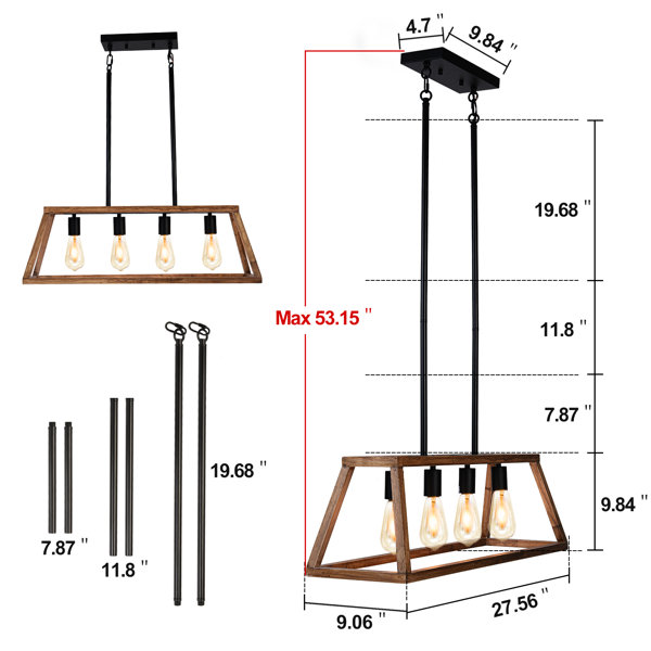 Gracie Oaks Elutheria 4 Light Black/Brown Kitchen Island Pendant